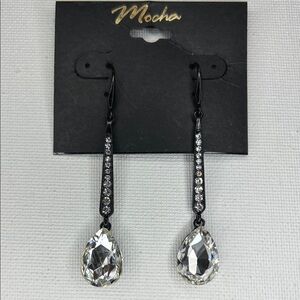 Mocha Brand Black and Rhinestone Teardrop Dangle Earrings